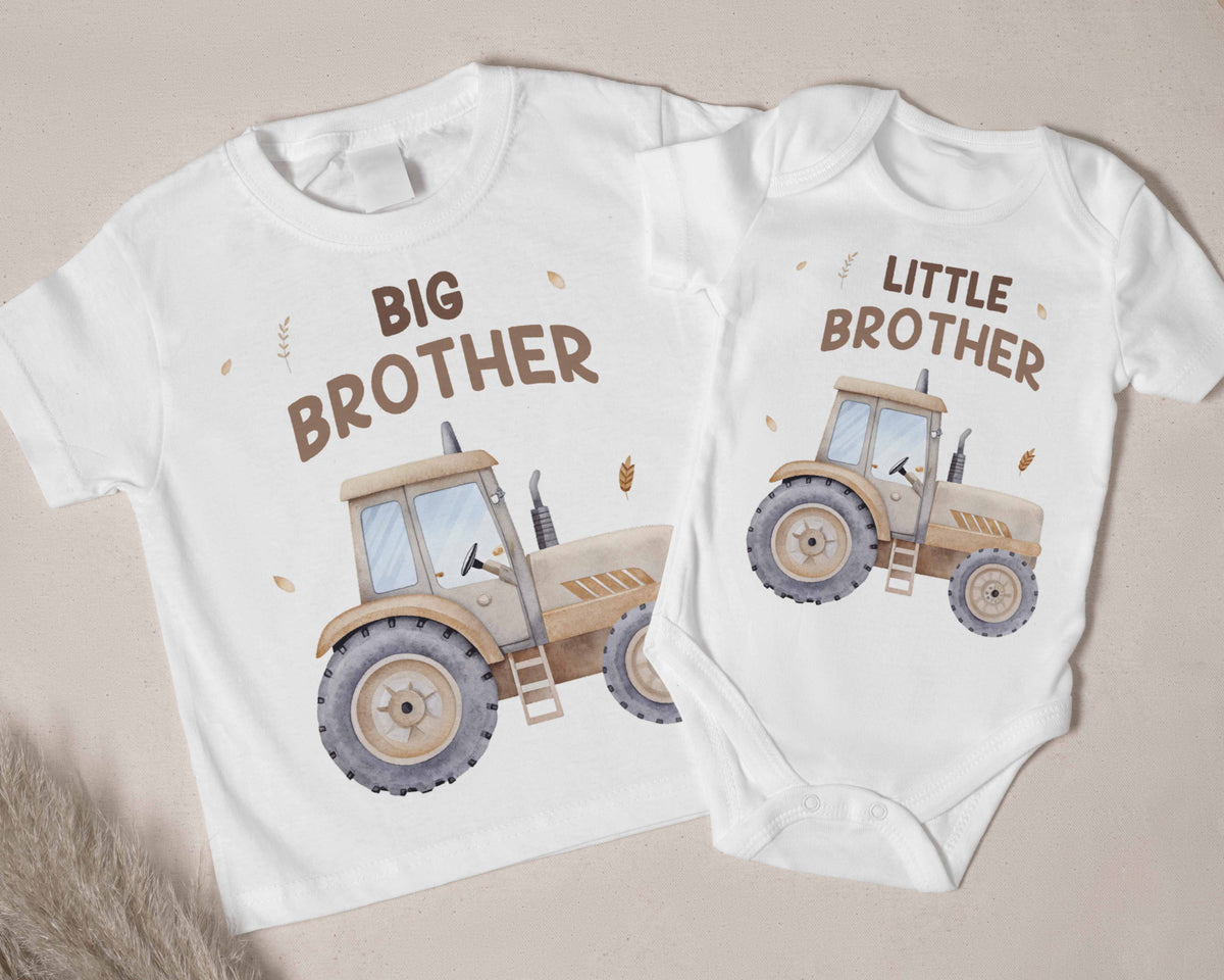 Big Brother & Little Brother Matching Outfit - Tractor Sibling Shirts