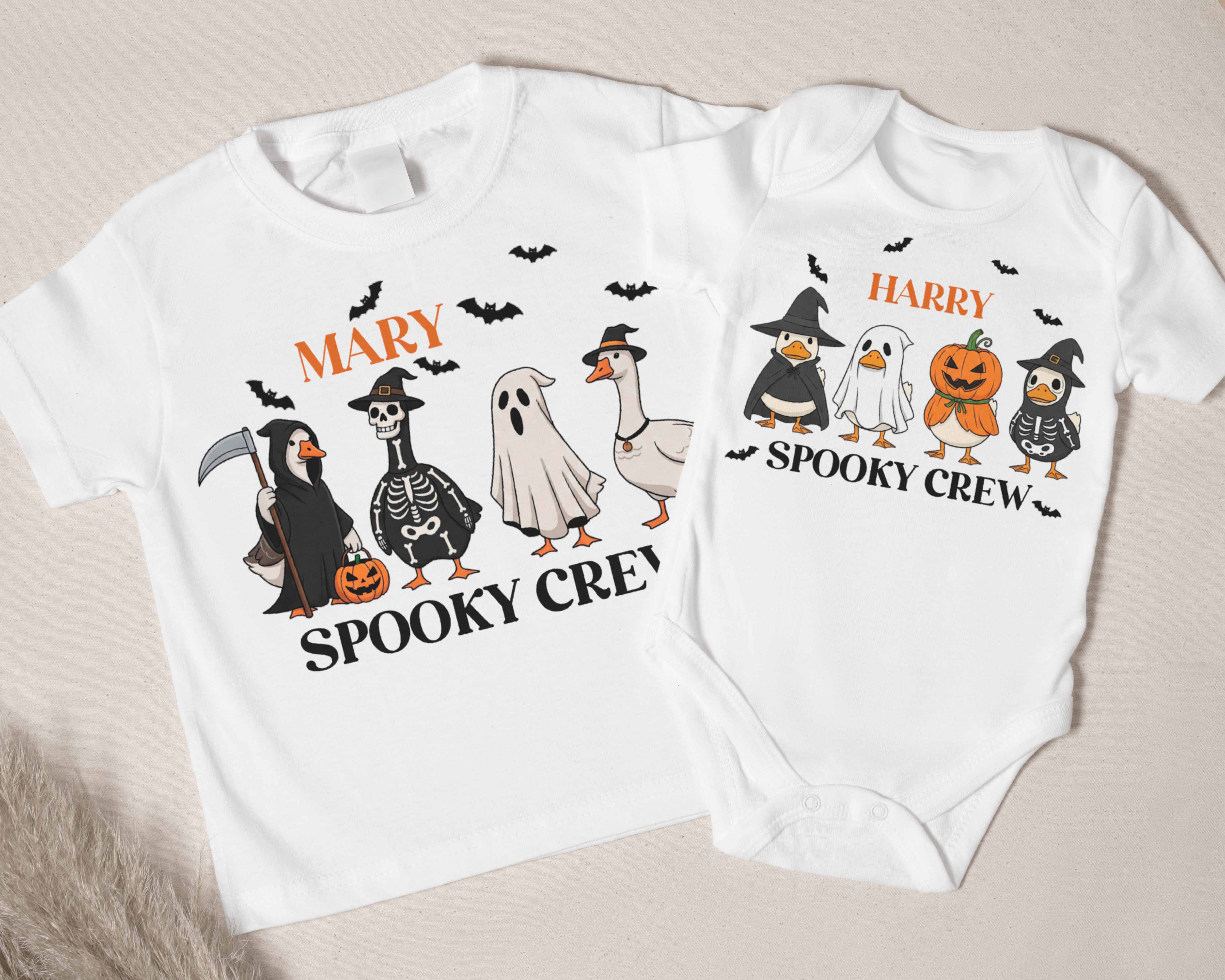 Matching Halloween Outfit for Mom and Baby – Spooky Crew Bodysuit and T-Shirt Set – Personalised Family Halloween Shirts