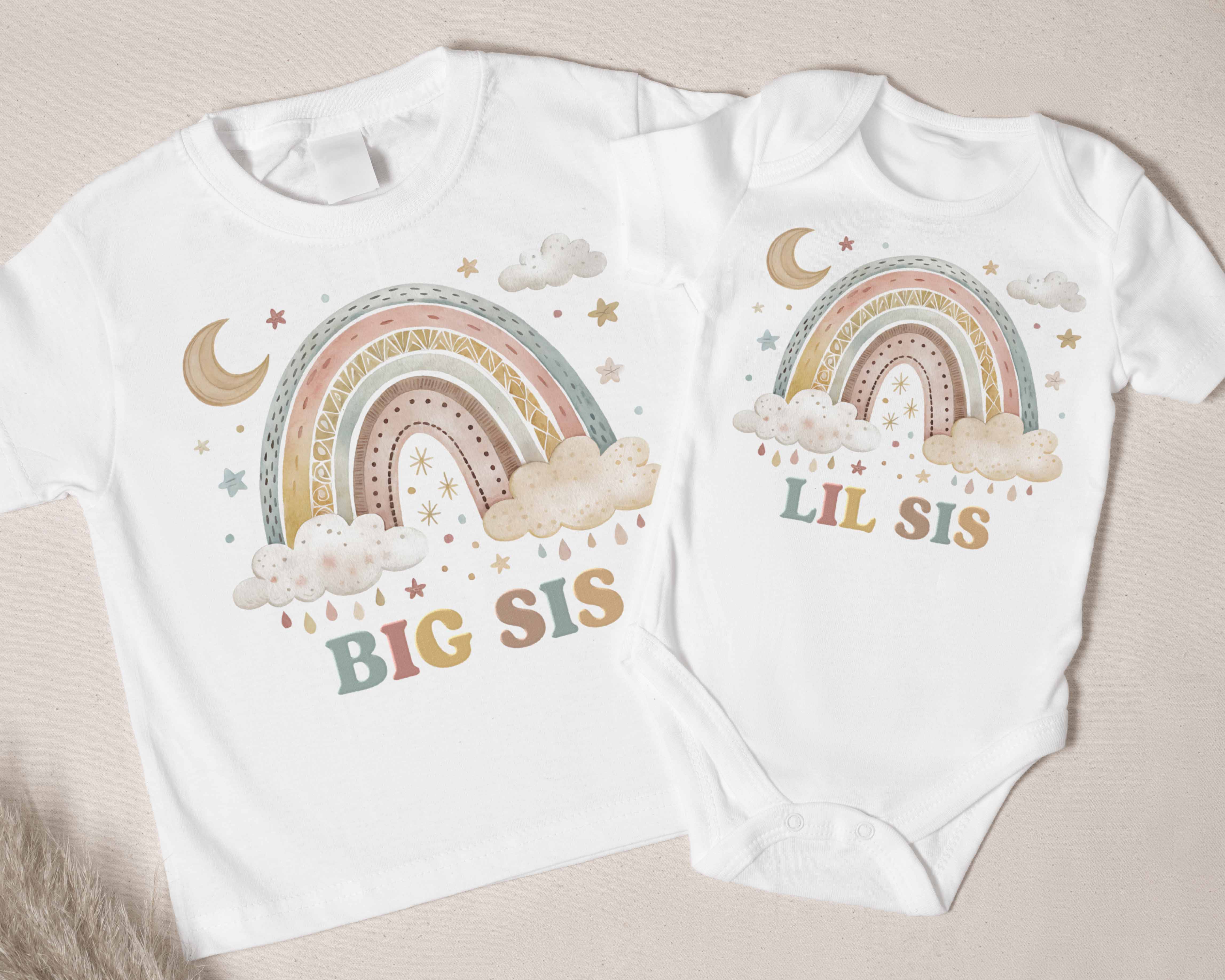 Big Sis & Little Sister Matching Outfit - Rainbow Sister Shirts, Rainbow Theme Matching Outfits - Sisters Gift Set, Big Sister Outfit