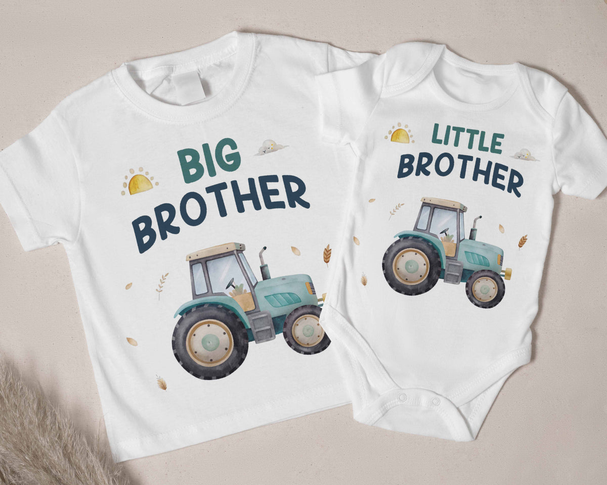 Big Brother & Little Brother Matching Outfit - Tractor Sibling Shirts