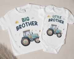 Big Brother & Little Brother Matching Outfit - Tractor Sibling Shirts