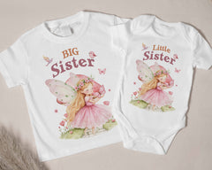 Big Sister & Little Sister Fairy Matching Outfit - Fairy Sibling Shirts, Fairy Theme Matching Outfits, Big Sister Butterfly Shirt