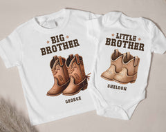 Big Brother & Little Brother Cowboy Matching Outfit - Western Sibling Shirts, Cow Theme Matching Outfits - Brother Gift Set