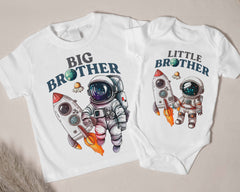 Big Brother & Little Brother Matching Outfit - Astronaut Sibling Shirts, Astronaut Matching Outfits - Brother Gift Set, Big Sister Space