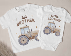 Big Brother & Little Brother Matching Outfit - Tractor Sibling Shirts