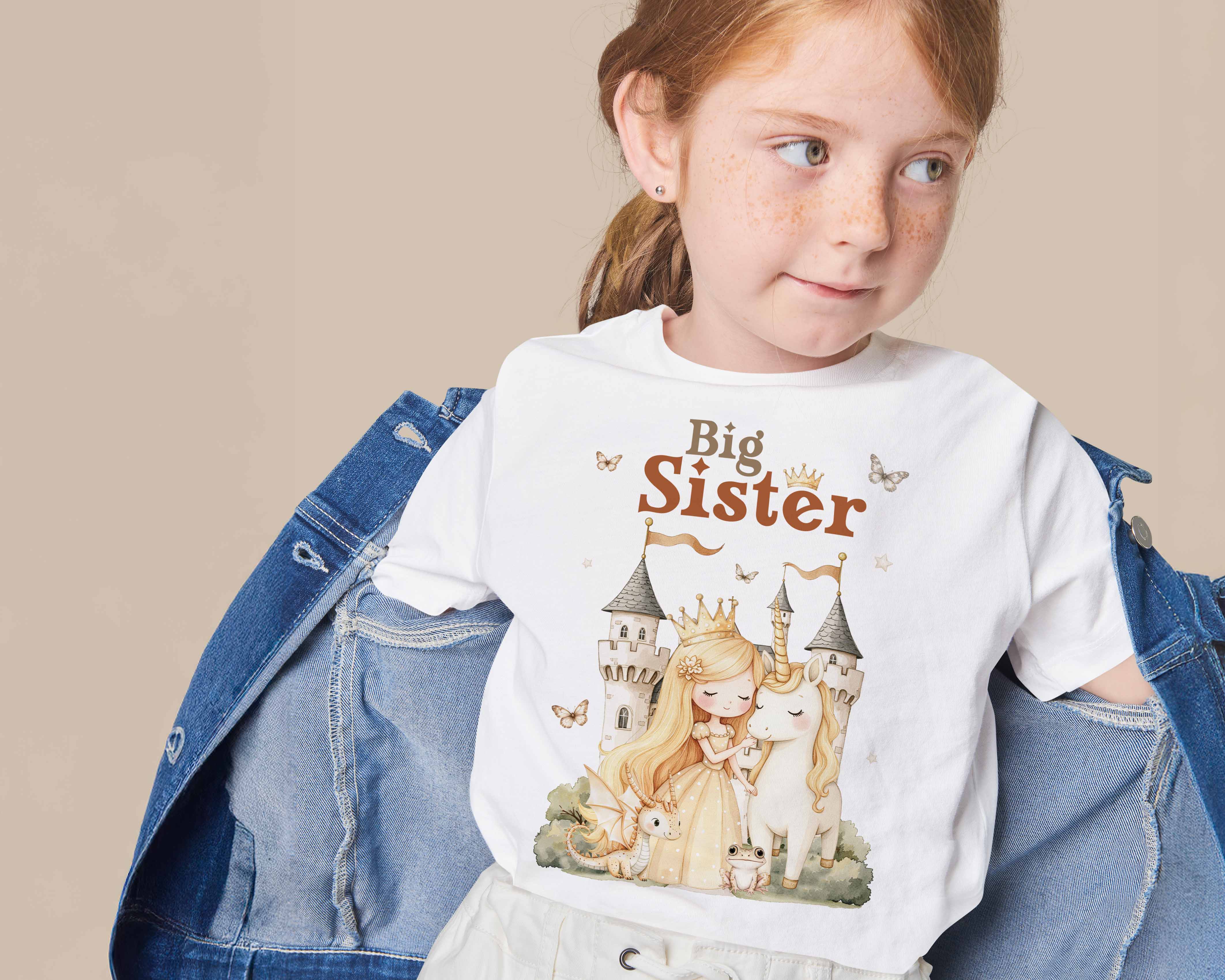 Big Sister & Little Sister Princess Matching Outfit - Unicorn Sisters Shirts, Unicorn Theme Matching Outfits, Big Sister Princess Shirt