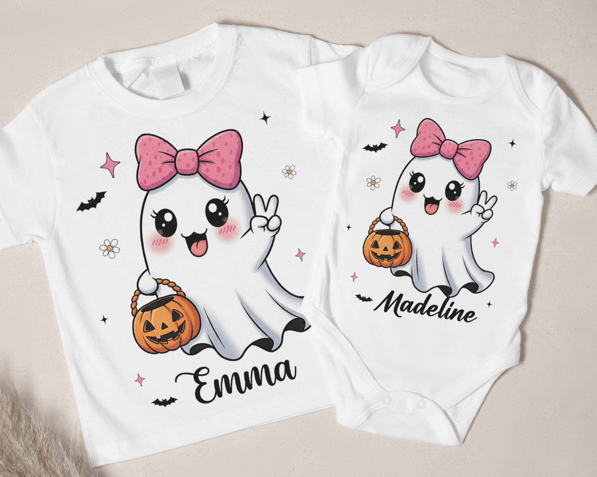 Cute Little Ghost Matching Outfit for sisters, Personalized Matching shirt for sisters, Halloween Matching Shirts for Sister, Spooky Outfit