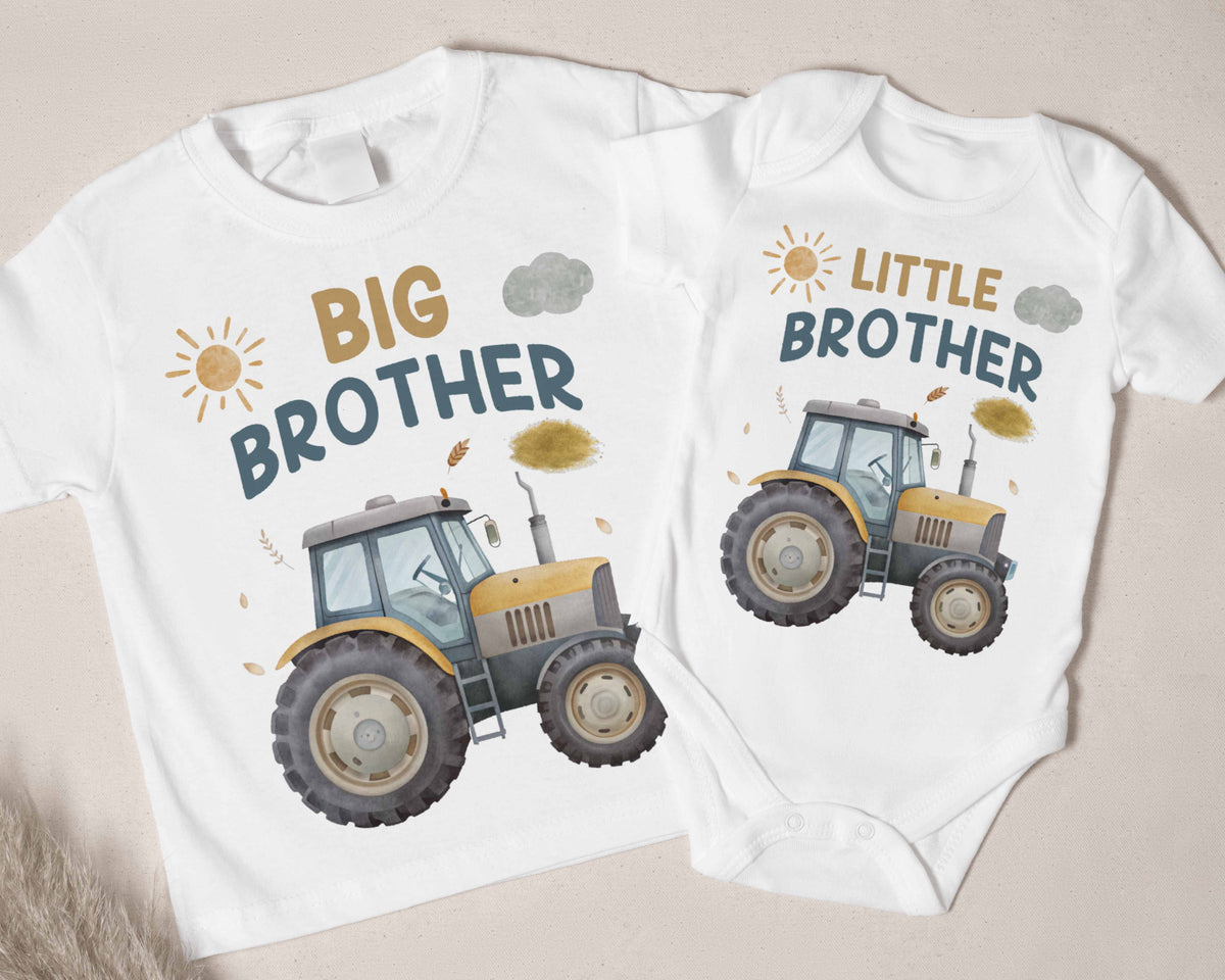Big Brother & Little Brother Matching Outfit - Tractor Sibling Shirts
