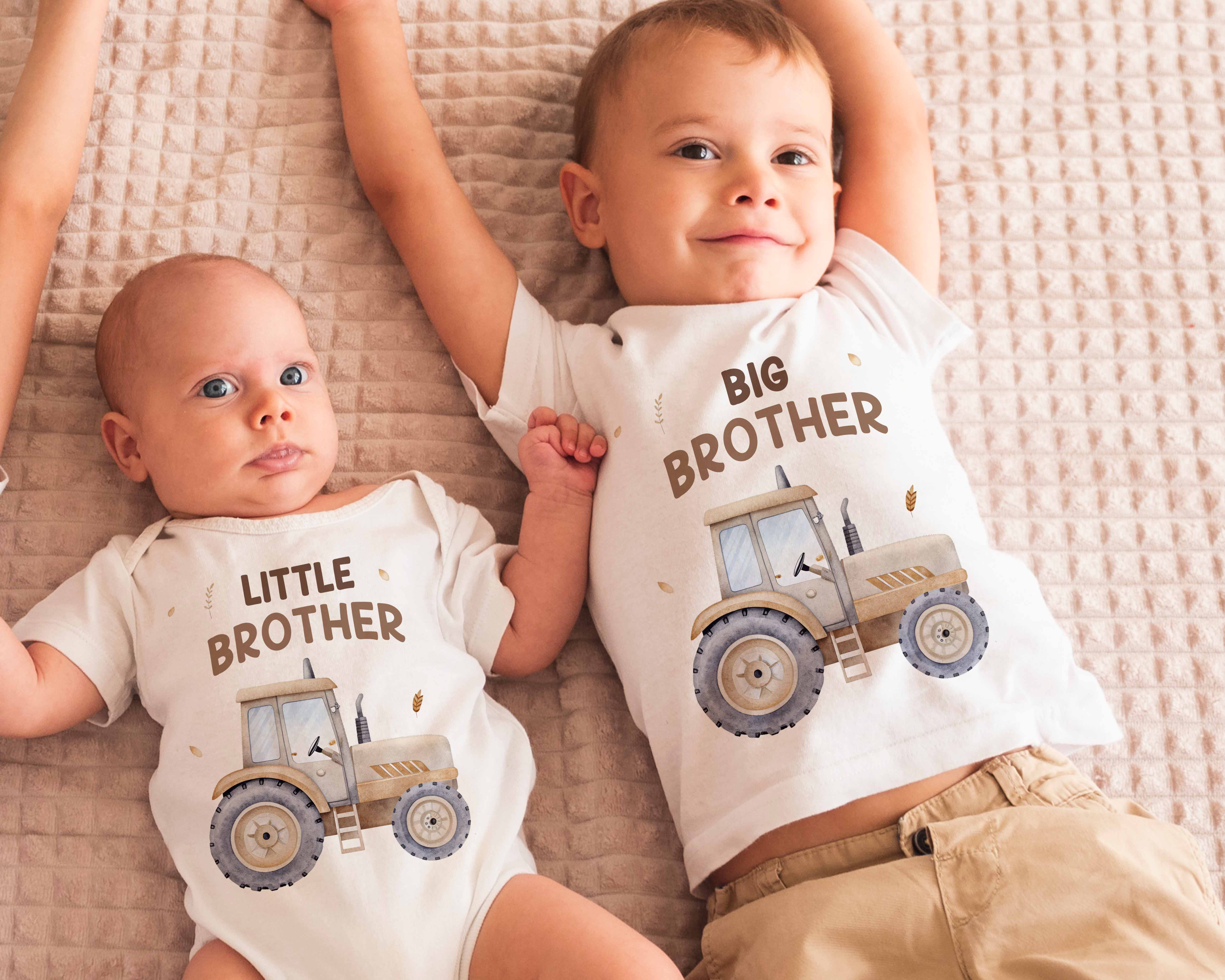Big Brother & Little Brother Matching Outfit - Tractor Sibling Shirts