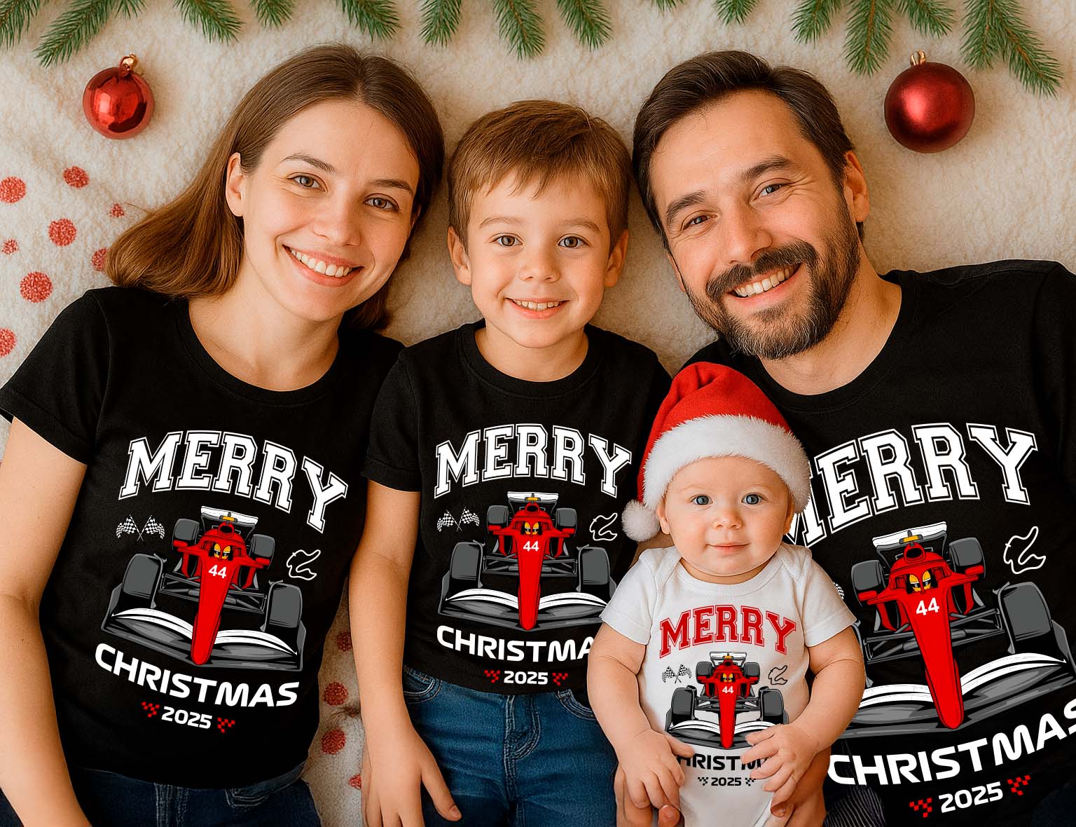 Christmas Racing Matching Family T-Shirt, Infant Racing Outfits for Christmas - Christmas Matching Pajamas with pants, Christmas Body 44