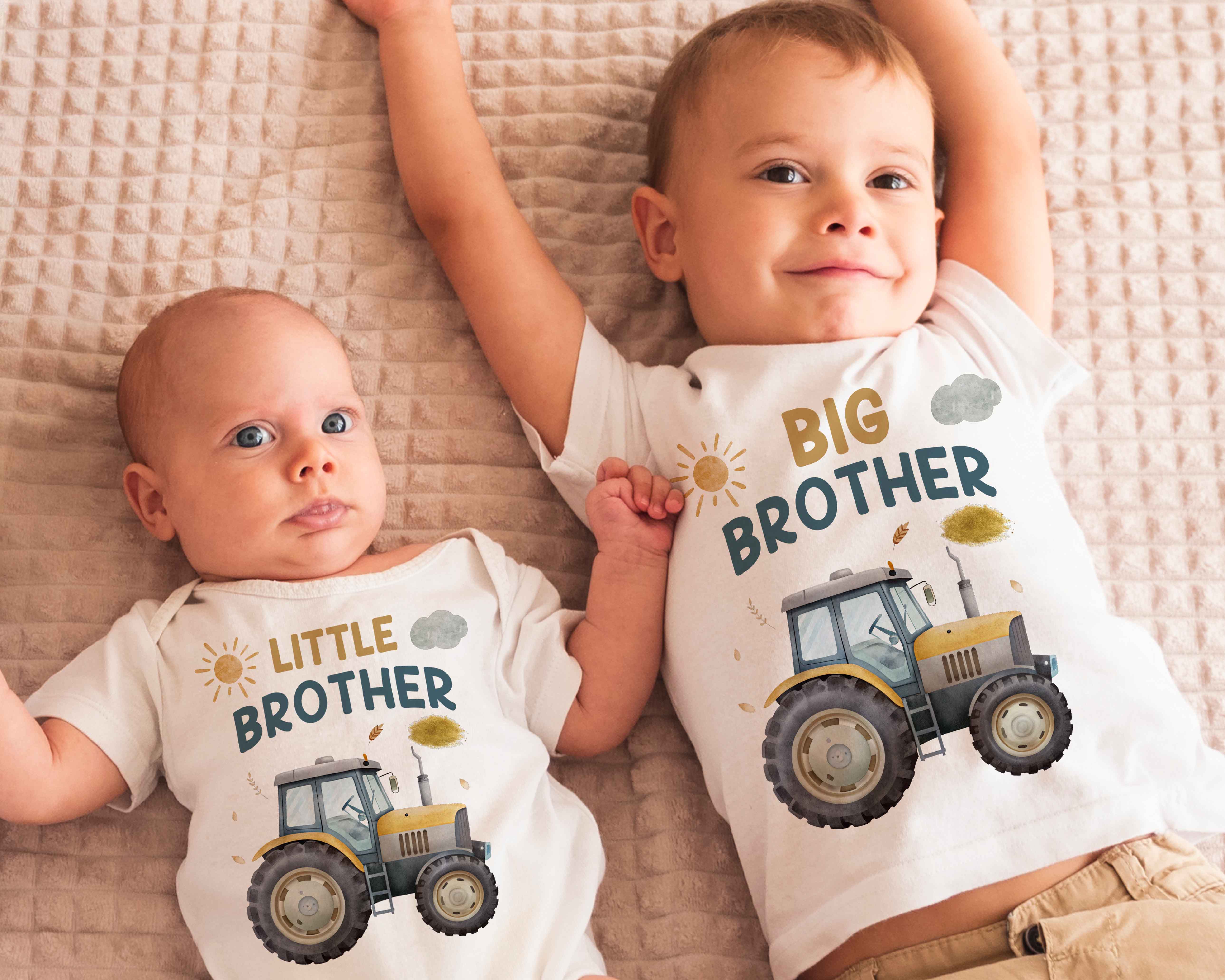 Big Brother & Little Brother Matching Outfit - Tractor Sibling Shirts