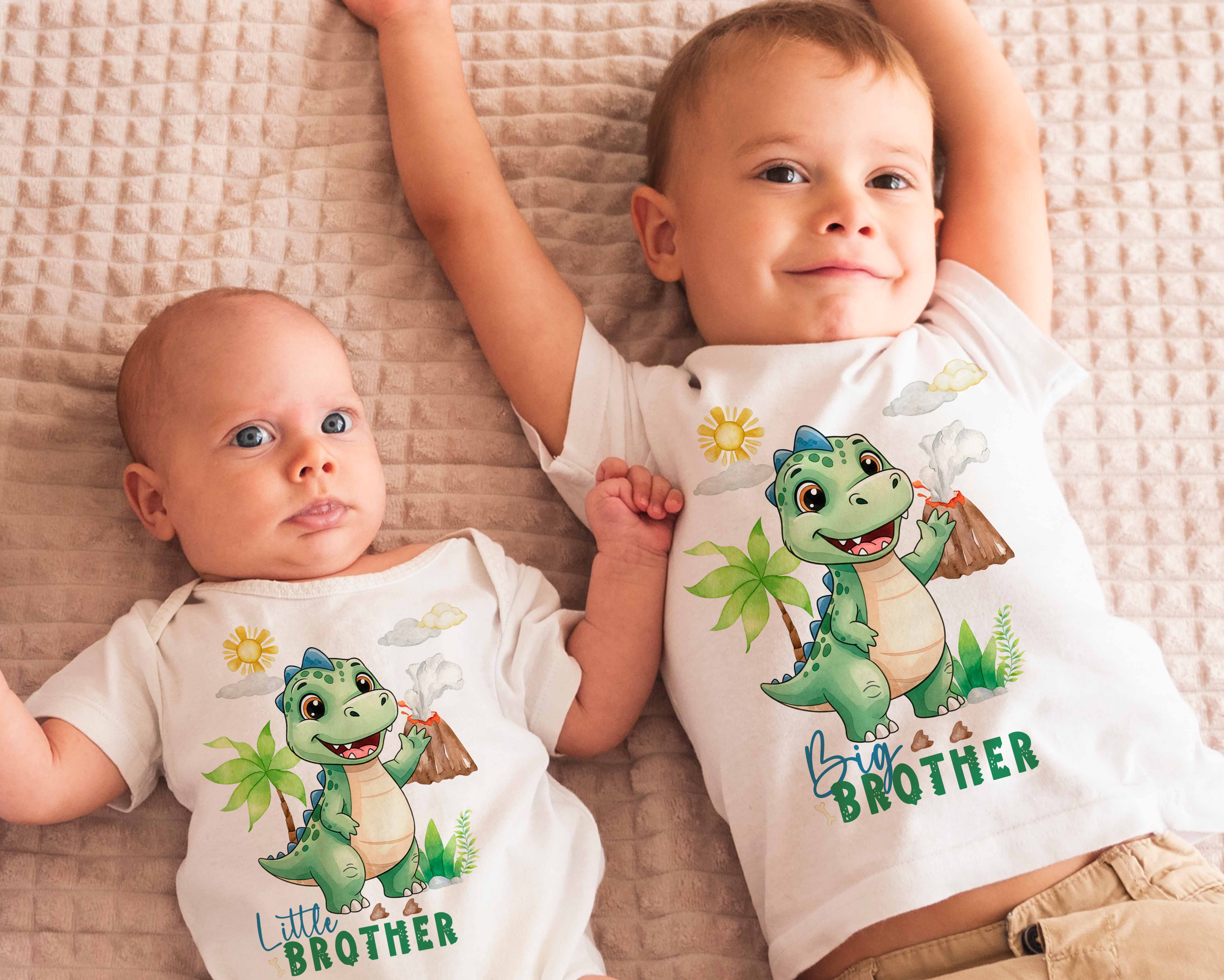 Big Brother & Little Sister Matching Outfit - Dinosaur Sibling Shirts, Cute Dinosaurs Theme Matching Outfits - Brother Gift Set, Little Sis
