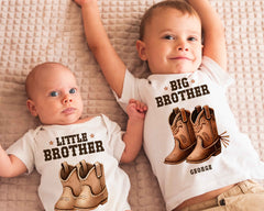 Big Brother & Little Brother Cowboy Matching Outfit - Western Sibling Shirts, Cow Theme Matching Outfits - Brother Gift Set